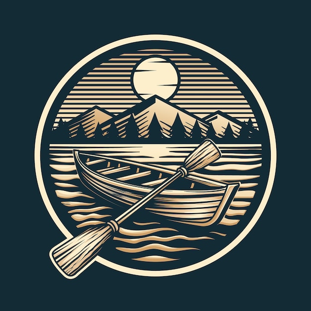 Wooden Canoe row boat vintage logo badge