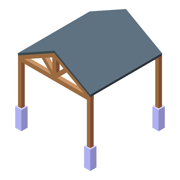 Vector wooden carport standing on concrete pillars providing shelter