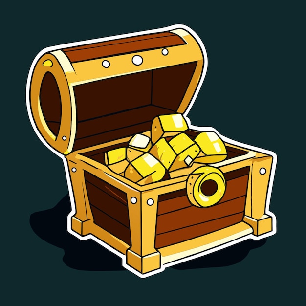 Vector a wooden chest with gold coins in it and a black background