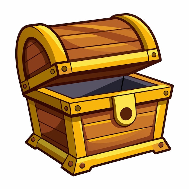 A wooden chest with a gold lid is open