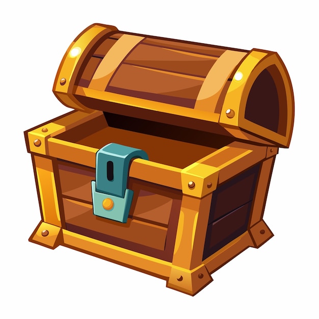 A wooden chest with a gold lid is opened