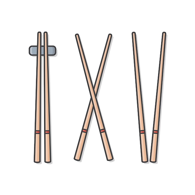 Wooden Chopsticks Set Isolated   Illustration. Set Of Classic Japanese, Chinese, Asian Food Chopsticks Isolated 