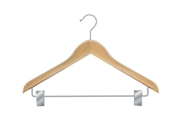 Vector wooden coat hanger clothes hanger realistic vector clothes coat wooden hanger close up isolated on b