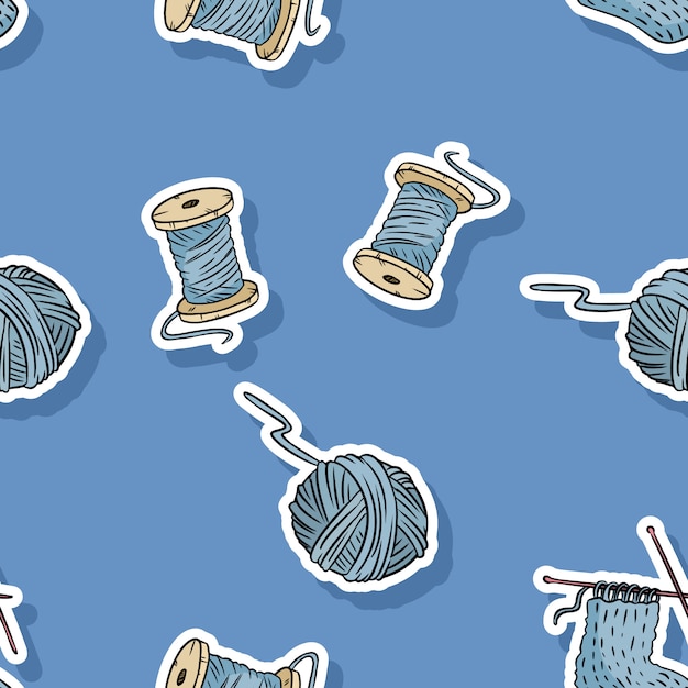 Wooden cotton threads and yarns seamless pattern. Handmade cute cartoon pattern design