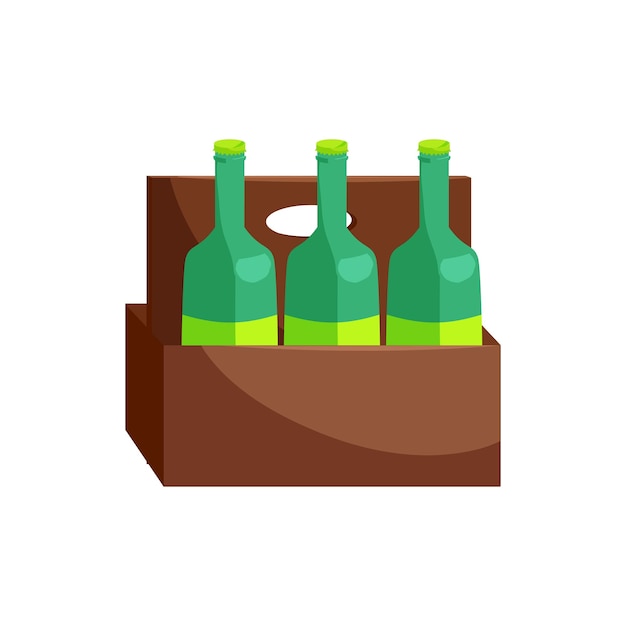 Wooden crate with beer bottles icon in cartoon style on a white background