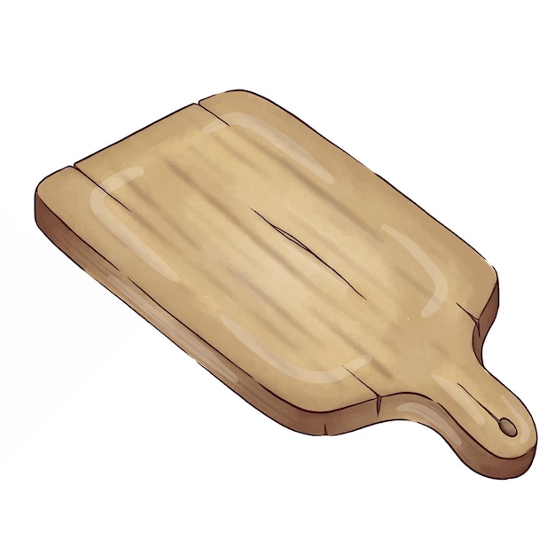 A wooden cutting board with a white background and the word " on it ".