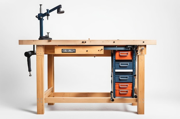 Vector a wooden desk with a set of equipment on it