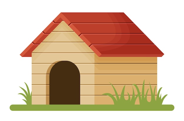 Wooden doghouse with red roof Isolated on white