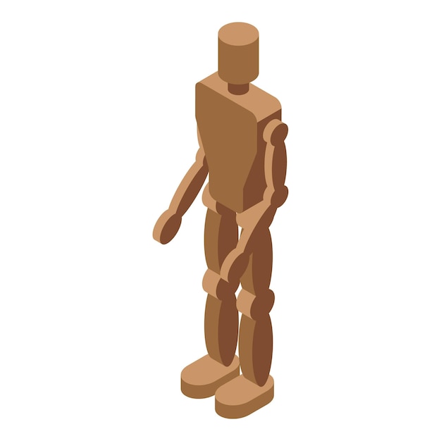 Vector wooden dummy standing with one leg forward isometric view