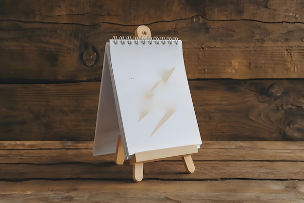 Vector wooden easel with blank canvas against a wooden wall