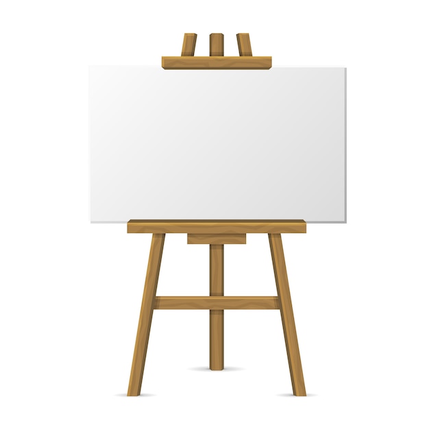 Wooden Easel with Blank Canvas on White Background.