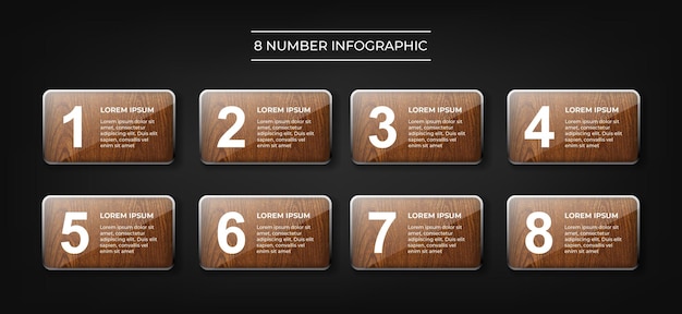 wooden effect infographic clean 8 number bullet point with text