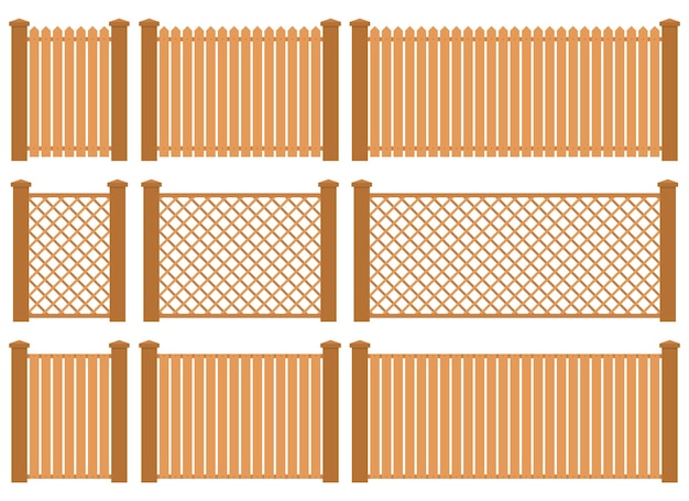 Wooden fence in flat style vector illustration isolated on white