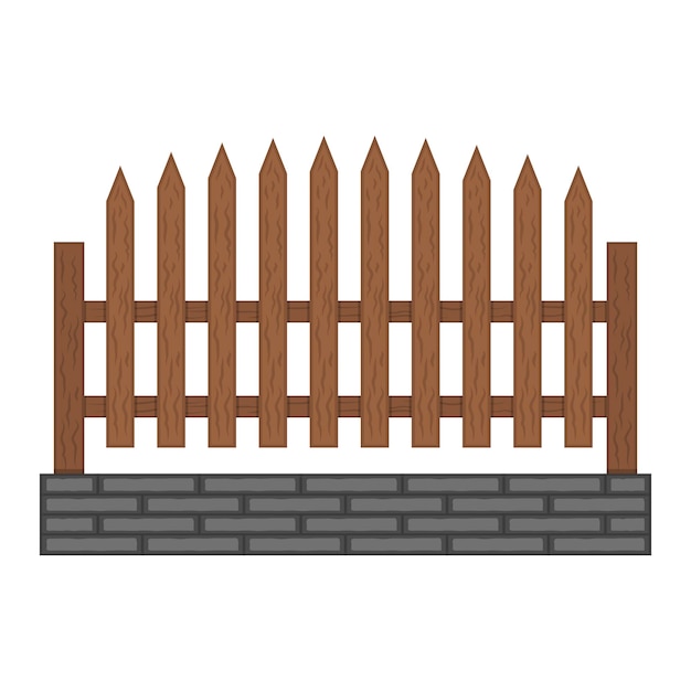 Wooden fence with concrete foundation Brick fence Fence from wooden boards Vector