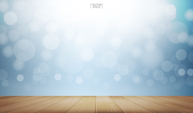 Wooden floor and bokeh background.