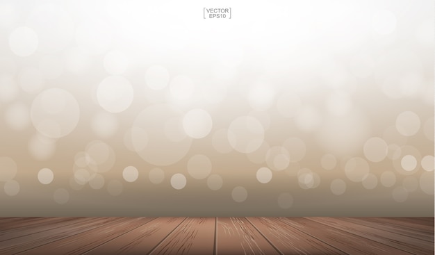 Wooden floor with bokeh background.