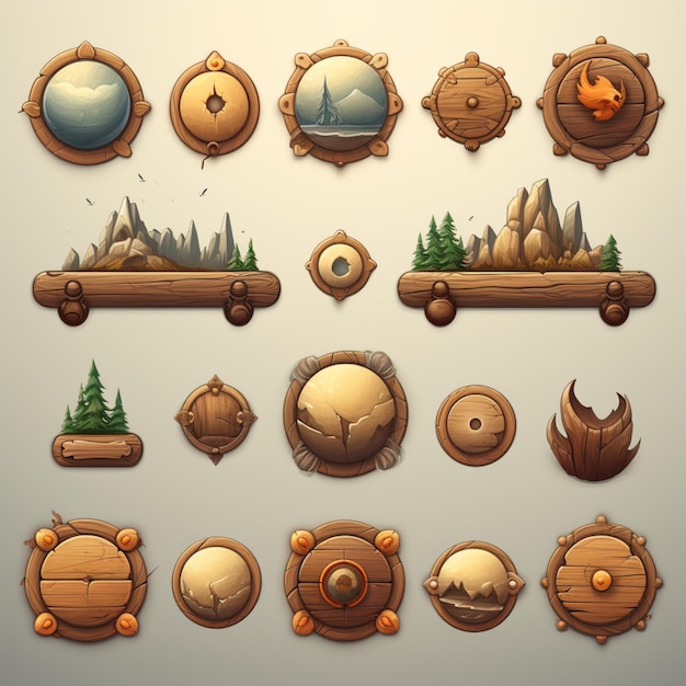 wooden game buttons for ui and ux design