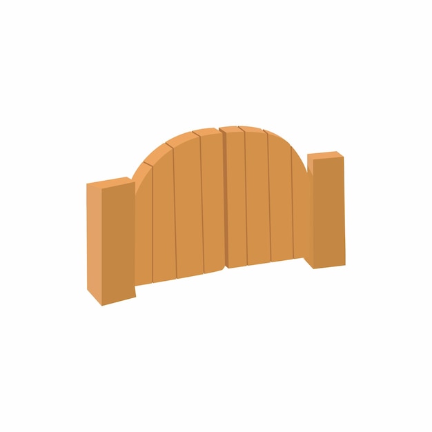 Wooden gate icon in cartoon style on a white background