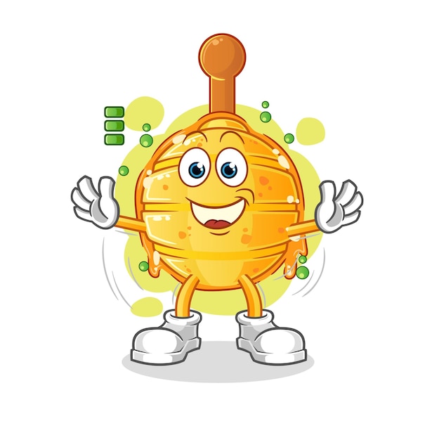 wooden honey dipper full battery character. cartoon mascot vector