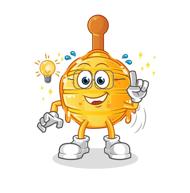 Wooden honey dipper got an idea cartoon mascot vector