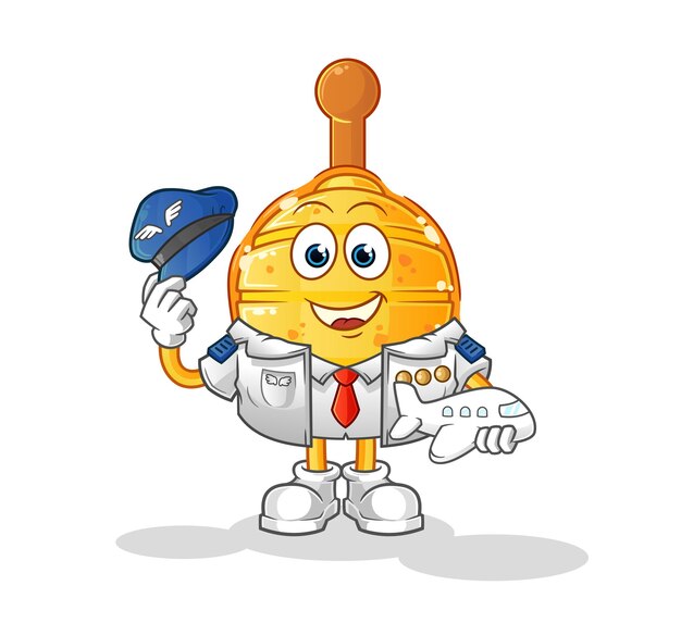 Wooden honey dipper pilot mascot. cartoon vector