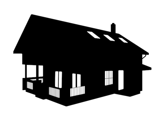 Wooden house Silhouette, Shack Chalet House Illustration.