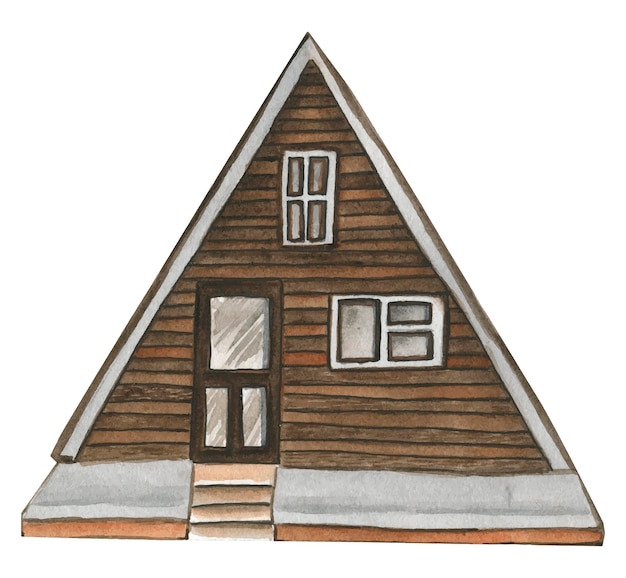 Wooden house watercolor illustration.