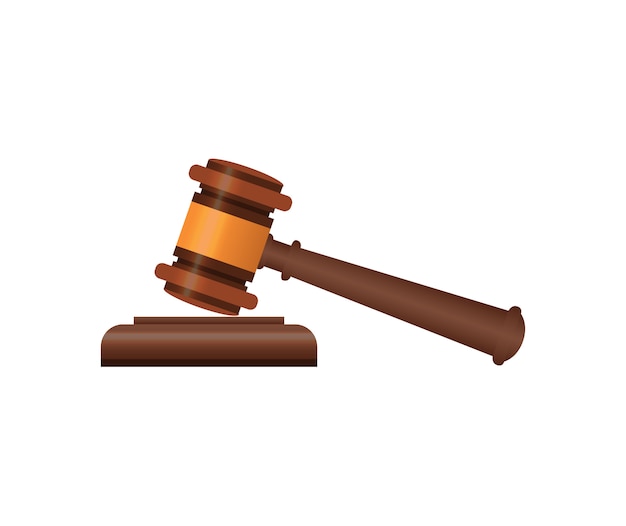 Wooden judge gavel isometric 3D elements