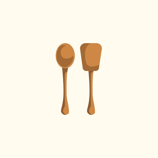 Wooden kitchen spoon flat illustration on white background