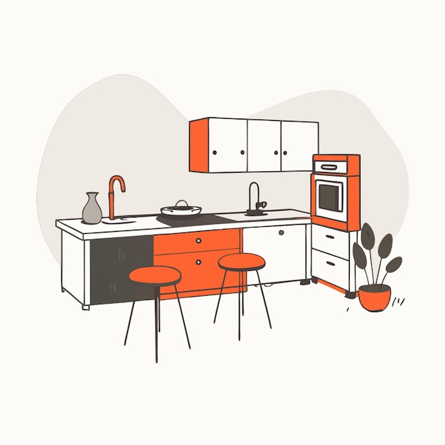 wooden kitchen vector illustration line circuit