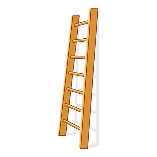 Vector wooden ladder leaning against wall casting shadow