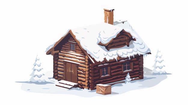 Vector a wooden log cabin with a snow covered roof