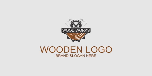 Wooden logo design with creative abstract concept Premium Vector