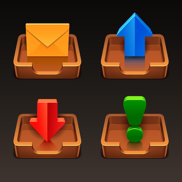 wooden mailbox icon set on black background