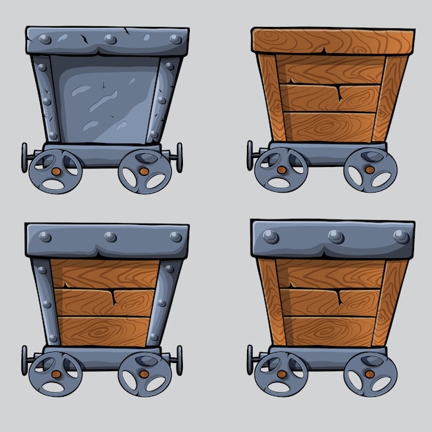 Wooden mine cart set