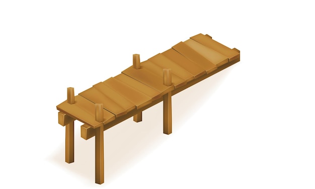 Wooden old bridge for fishing on a river or pond vector illustration