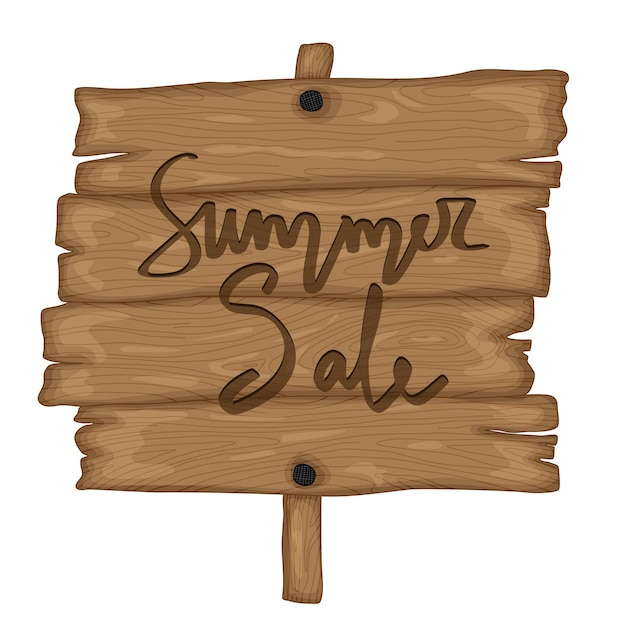 Vector wooden old sign in retro cartoon style isolated on white background. summer sale.