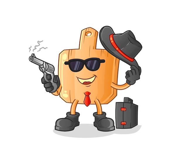 The wooden placemat mafia with gun character. cartoon mascot vector