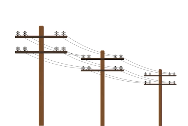 A wooden pole with high voltage wires on a white background vector illustration of an electrician