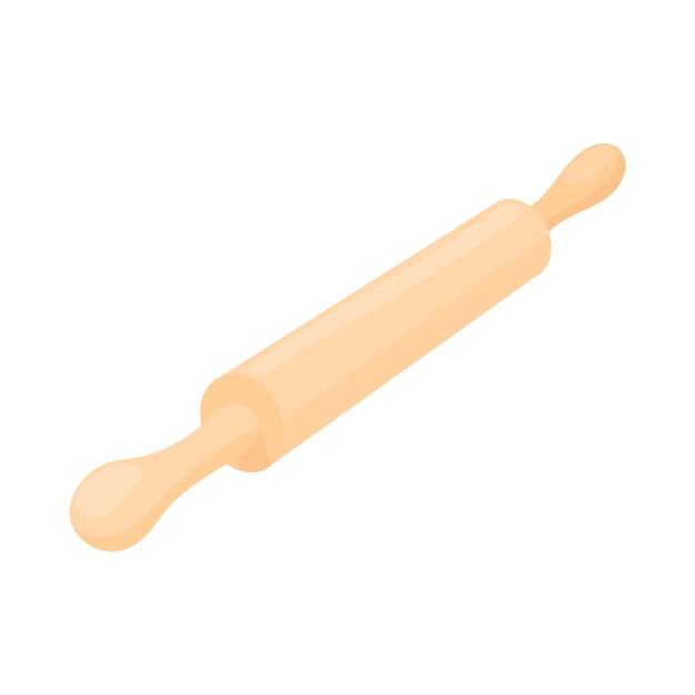 Wooden rolling pin icon in cartoon style on a white background