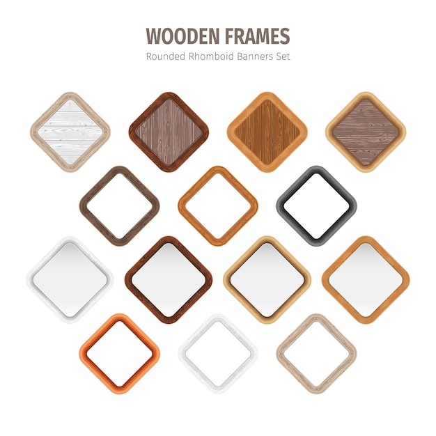 Vector wooden rounded rhomboid frames