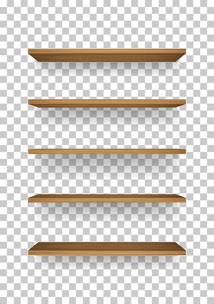 Wooden shelf on transparent background.