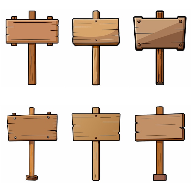 Wooden signboard set Medieval vintage wood signs boards on pole Road direction signposts