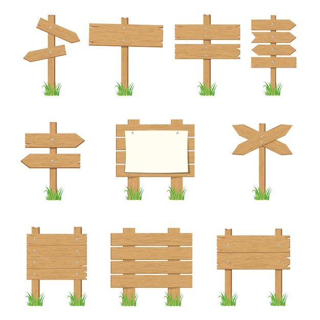 Wooden signboards, wood arrow sign set