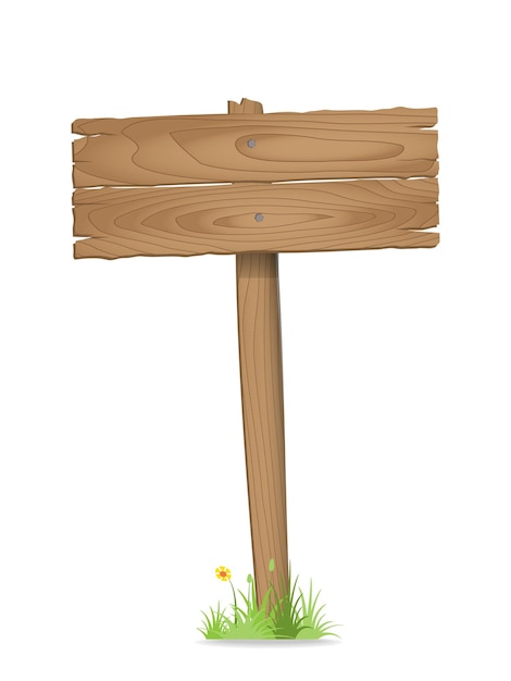 Wooden signpost on grass with flower