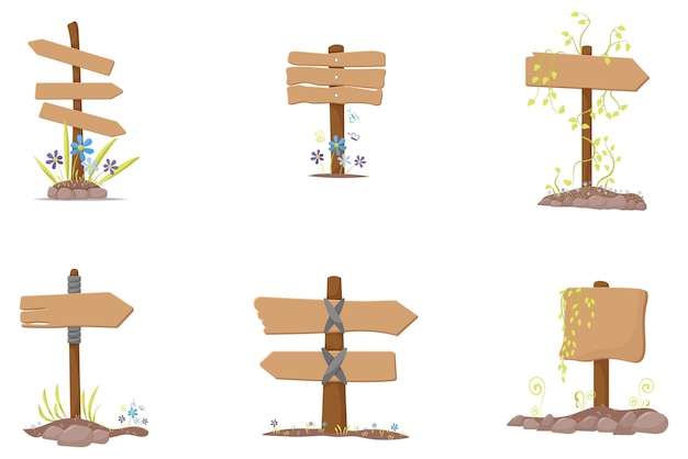 Wooden signpost with greens illustration set