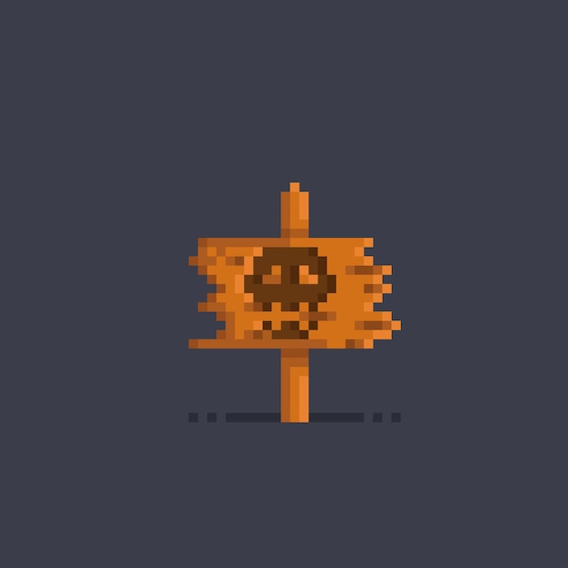 wooden skull sign pixel art style