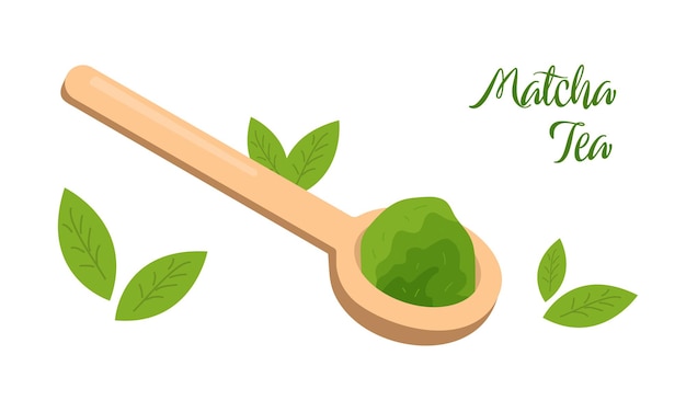 Wooden spoon with matcha green tea powder banner