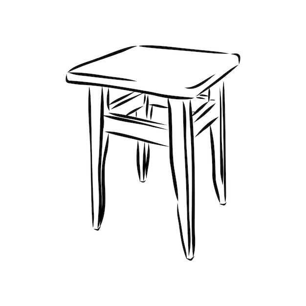 Wooden stool furniture, vector sketch illustration, home interior