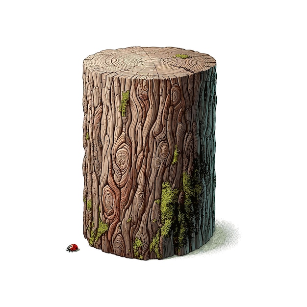 Vector a wooden stump with a ladybug on it wood trunk